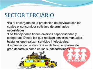 Es el encargado de la prestación de servicios con los cuales el consumidor satisface determinadas necesidades. Los trabajadores tienen diversas especialidades y categorías. Desde los que realizan servicios manuales hasta los que realizan servicios intelectuales. La prestación de servicios se da tanto en países de gran desarrollo como en los subdesarrollados. 