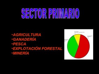 •AGRICULTURA
•GANADERÍA
•PESCA
•EXPLOTACIÓN FORESTAL
•MINERÍA
 