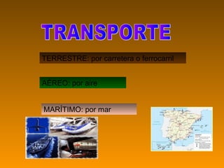 TERRESTRE: por carretera o ferrocarril


AÉREO: por aire


MARÍTIMO: por mar
 