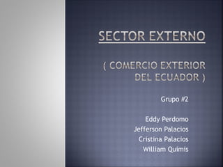 Grupo #2

    Eddy Perdomo
Jefferson Palacios
  Cristina Palacios
   William Quimis
 