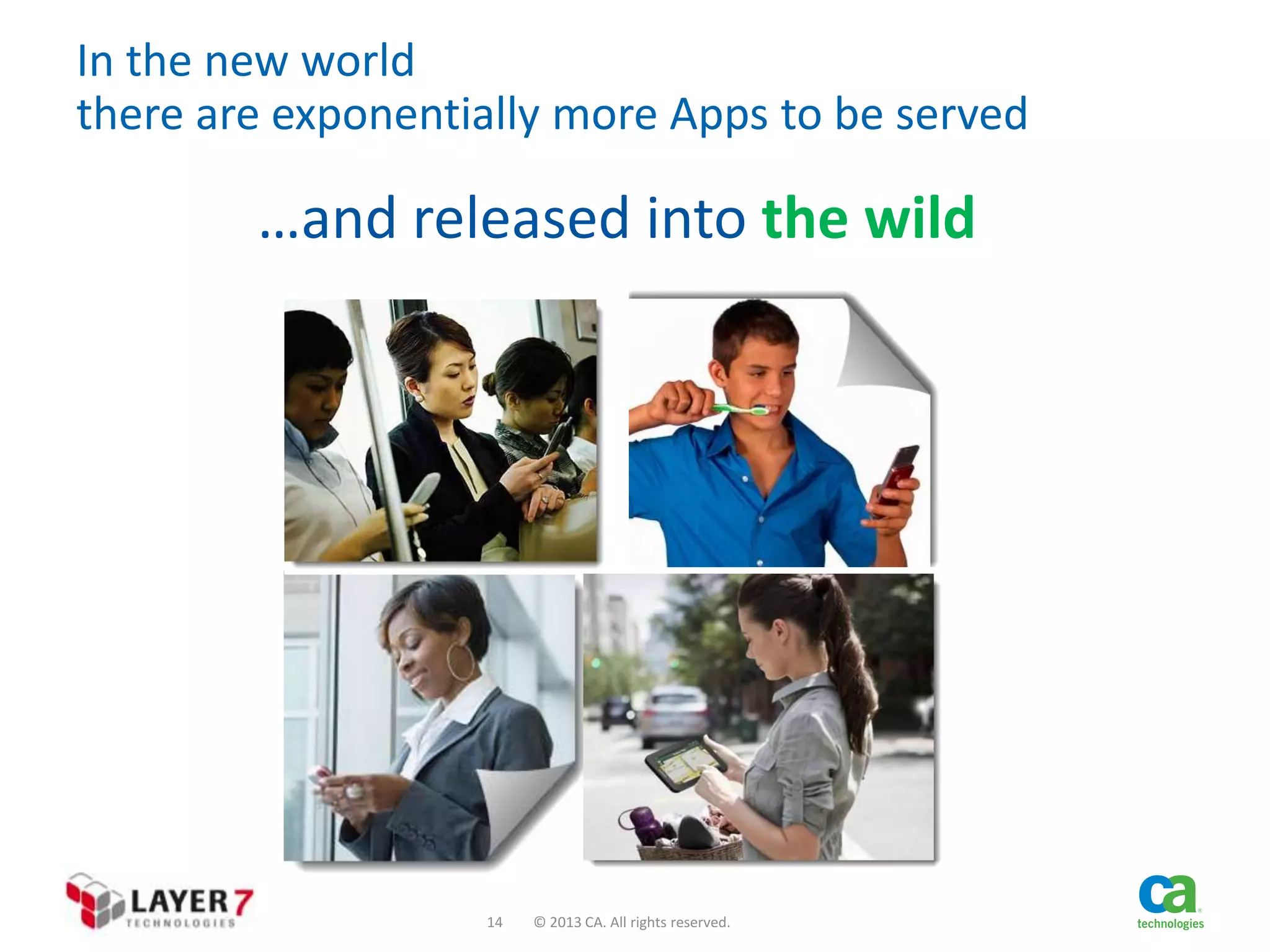 In the new world
there are exponentially more Apps to be served

…and released into the wild

14

© 2013 CA. All rights reserved.

 