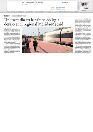 02/08/13LA TRIBUNA DE TALAVERA
TOLEDO
Prensa: Diaria
Tirada: 1.553 Ejemplares
Difusión: 1.229 Ejemplares
Página: 8
Sección: LOCAL Valor: 358,00 € Área (cm2): 291,9 Ocupación: 30,36 % Documento: 1/1 Autor: J. G./TALAVERA Núm. Lectores: 6000
Cód:73029213
 