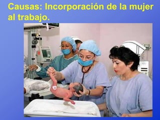 Causas: Incorporación de la mujer
al trabajo.
 