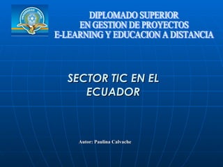SECTOR TIC EN EL ECUADOR Autor: Paulina Calvache DIPLOMADO SUPERIOR  EN GESTION DE PROYECTOS  E-LEARNING Y EDUCACION A DISTANCIA 
