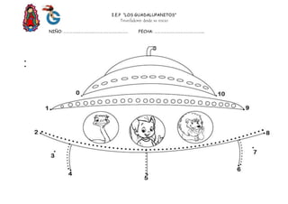 I.E.P “LOS GUADALUPANITOS”
Triunfadores desde su inicio
NIÑO: …………………………………………………………… FECHA: ……………………………………………..
SECUENCIA DE NÚMEROS
• Une los puntos del submarino mediante una línea siguiendo la secuencia numérica del 0 al 10.
• Colorea.
 