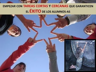 EMPEZAR CON TAREAS CORTAS Y CERCANAS QUE GARANTICEN
EL ÉXITO DE LOS ALUMNOS-AS
 
