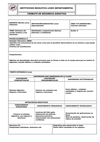 DOCENTE :Bertha Lucia
Cifuentes
INSTITUCIÓN EDUCATIVA: Liceo
departamental
AREA Y/O ASIGNATURA :
ciencias naturales
TEMA: ...
