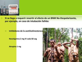 Si se llega a requerir revertir el efecto de un BNM No-Despolarizante, por ejemplo, en caso de intubación fallida:Inhibidores de la acetilcolinesterasaNeostigmina 2 mg IV cada 60 segAtropina 1 mg