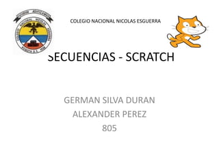 SECUENCIAS - SCRATCH
GERMAN SILVA DURAN
ALEXANDER PEREZ
805
COLEGIO NACIONAL NICOLAS ESGUERRA