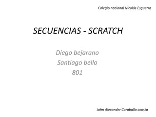 SECUENCIAS - SCRATCH
Diego bejarano
Santiago bello
801
John Alexander Caraballo acosta
Colegio nacional Nicolás Esguerra
 