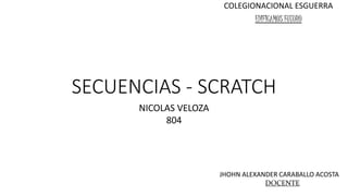 SECUENCIAS - SCRATCH
COLEGIONACIONAL ESGUERRA
EDIFICAMOS FUTURO
NICOLAS VELOZA
804
JHOHN ALEXANDER CARABALLO ACOSTA
DOCENTE
 