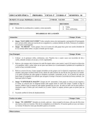 Secuencias Did cticas Sobre Saltos Segundo Ciclo DOCX