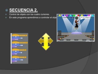  SECUENCIA 2.
 Control de objeto con los cuatro cursores.
 En este programa aprendimos a controlar el objeto.
 
