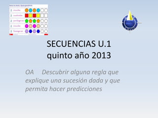 SECUENCIAS U.1
quinto año 2013
OA Descubrir alguna regla que
explique una sucesión dada y que
permita hacer predicciones
 
