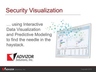 Security Visualization
… using Interactive
Data Visualization
and Predictive Modeling
to find the needle in the
haystack.
Copyright 2016
 