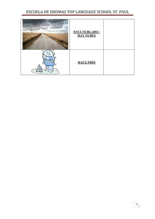 ESCUELA DE IDIOMAS TOP LANGUAGE SCHOOL ST. PAUL
53
ESTÁ NUBLADO /
HAY NUBES
HACE FRÍO
 