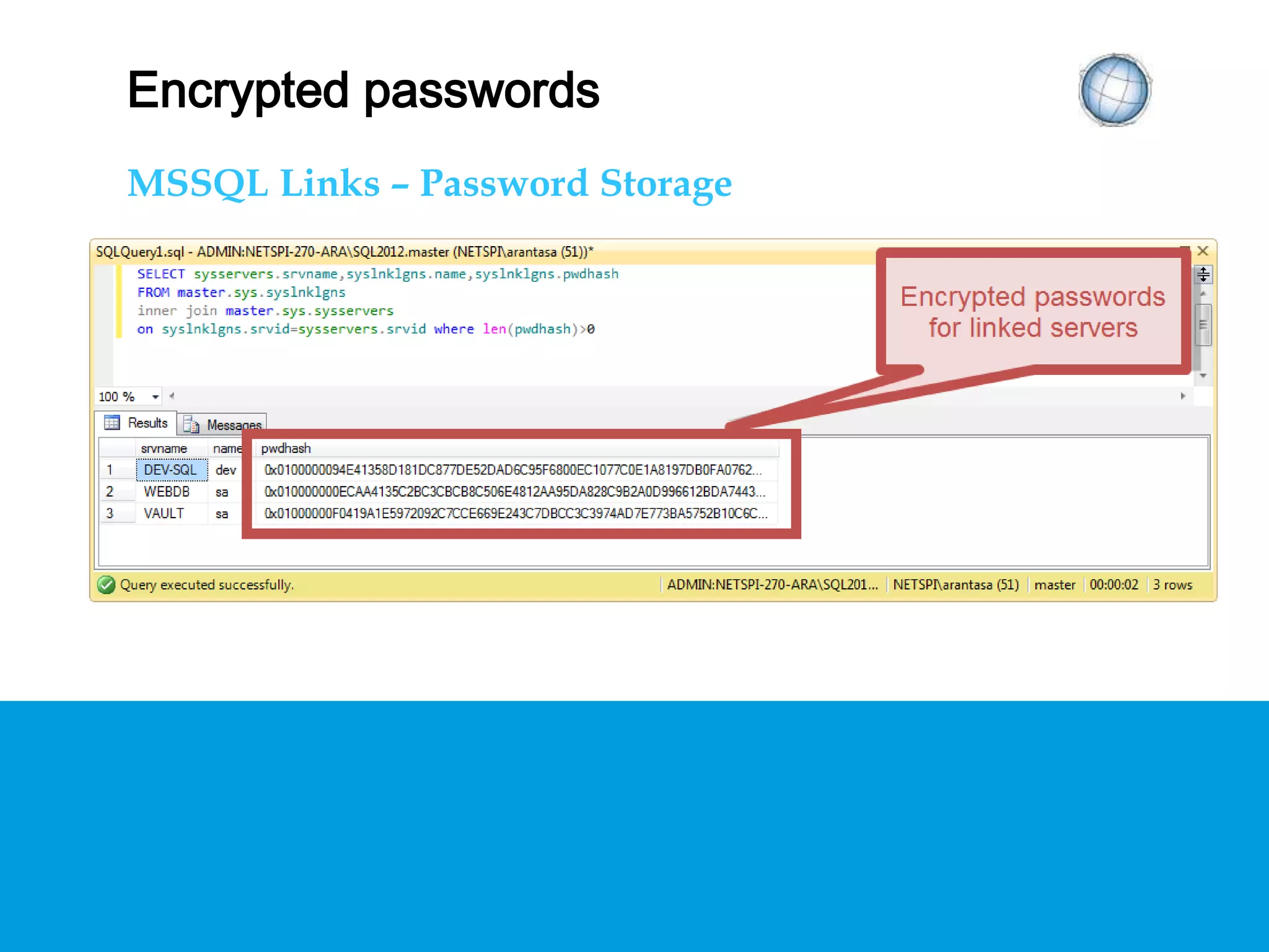 ENCRYPTED PASSWORDS
MSSQL Links – Password Storage
 