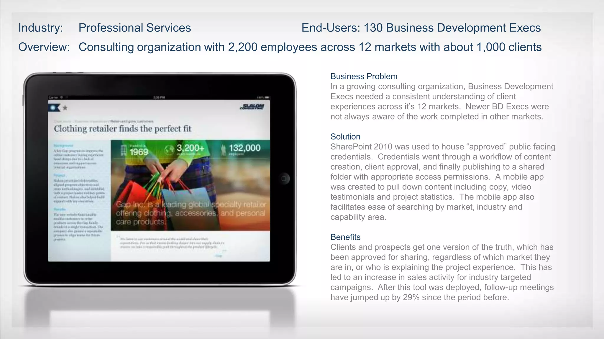 Business Problem
Solution
Benefits
 