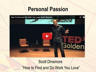 Personal Passion
Scott Dinsmore
“How to Find and Do Work You Love”
 