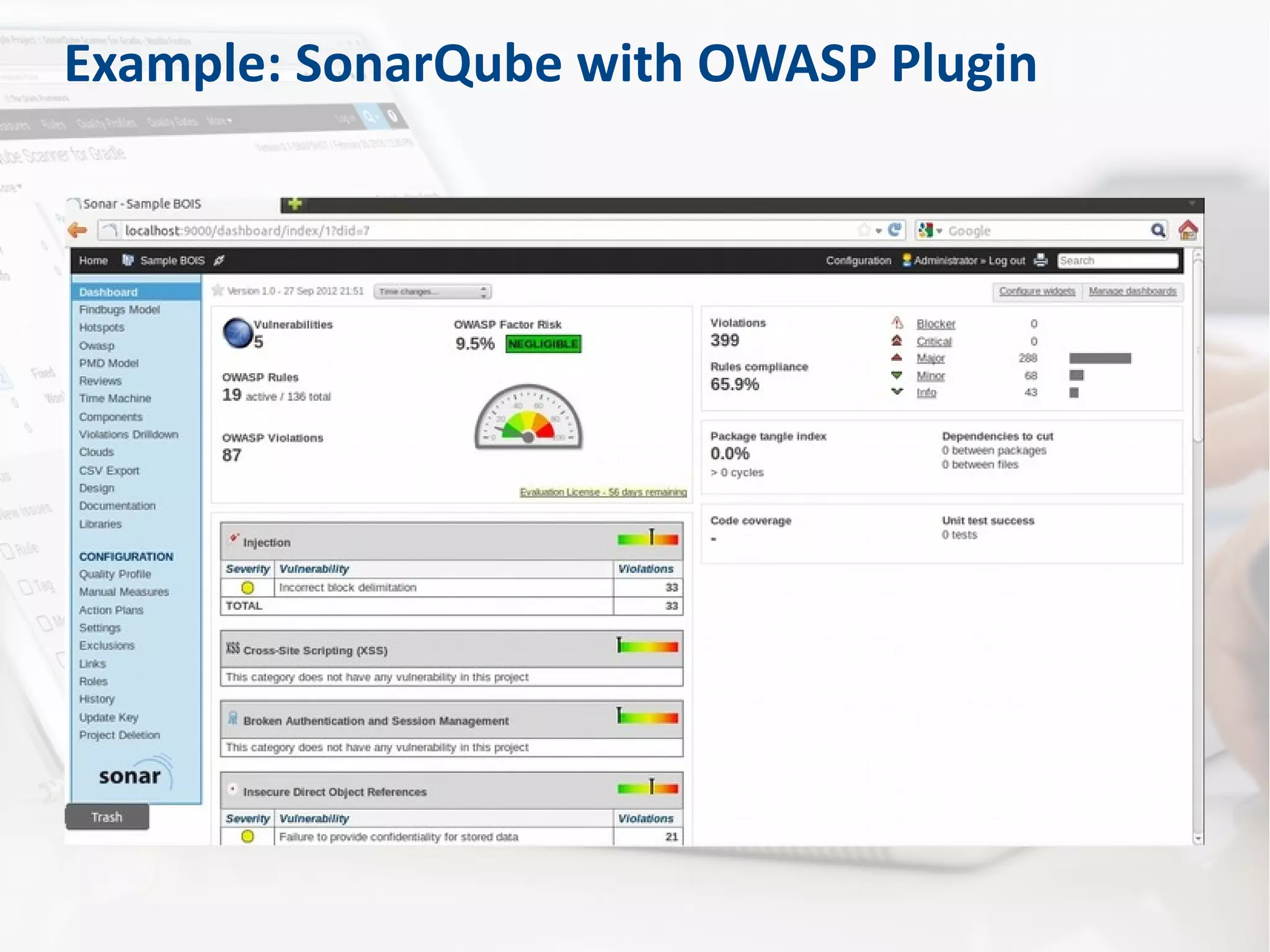 Example: SonarQube with OWASP Plugin
 