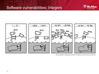 McAfee Confidential—Internal Use Only
Software vulnerabilities: Integers
10
xkcd clipart released under Creative Commons license
 