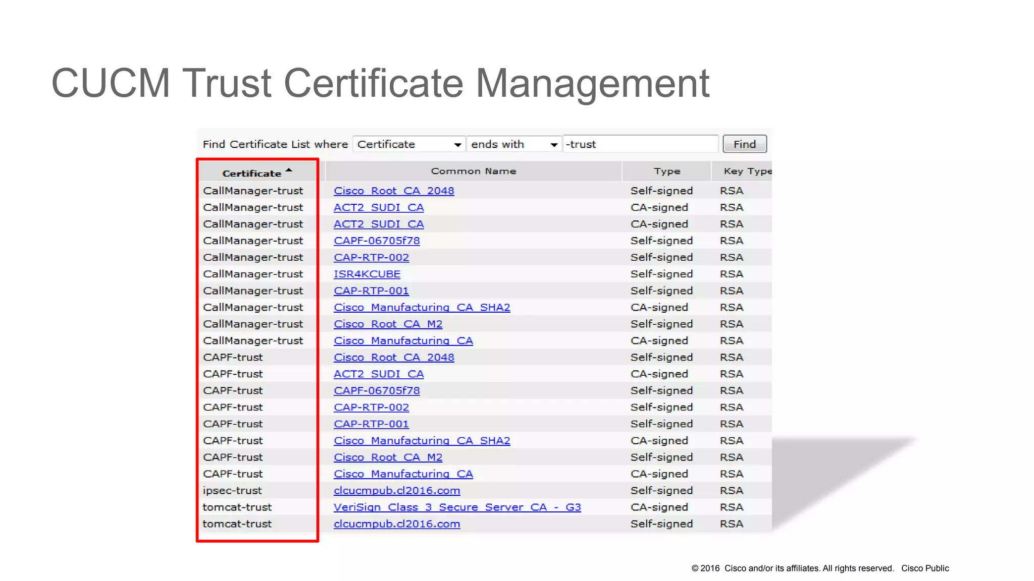 © 2016 Cisco and/or its affiliates. All rights reserved. Cisco Public
CUCM Trust Certificate Management
 