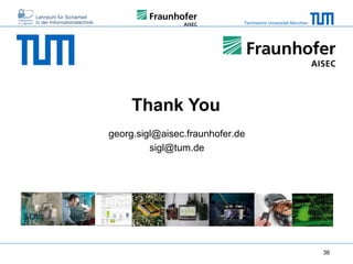 Technische Universität München

Thank You
georg.sigl@aisec.fraunhofer.de
sigl@tum.de

36

 