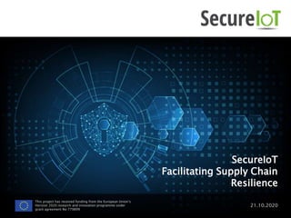 SecureIoT
Facilitating Supply Chain
Resilience
21.10.2020
This project has received funding from the European Union’s
Horizon 2020 research and innovation programme under
grant agreement No 779899
 