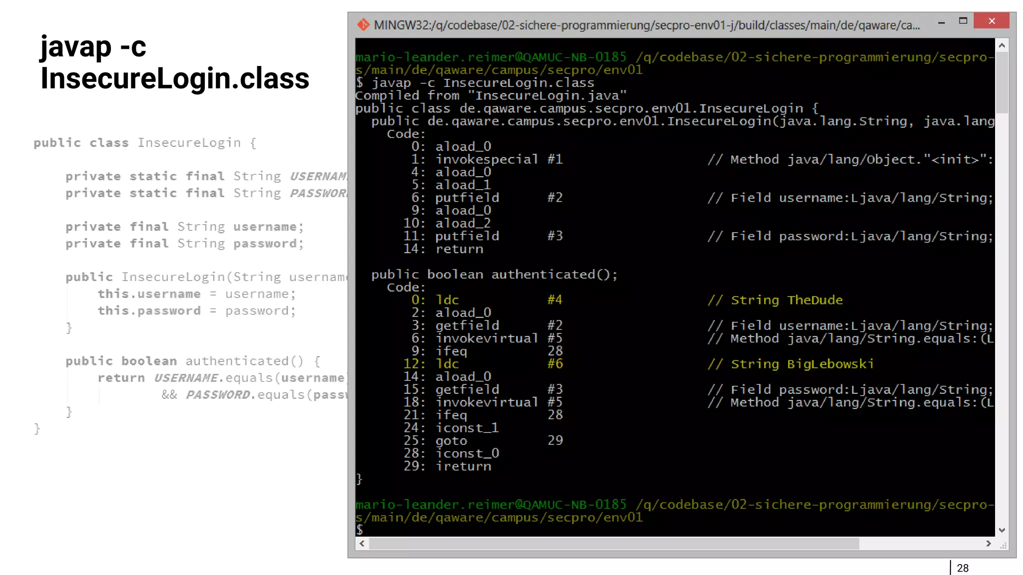28 javap -c InsecureLogin.class 