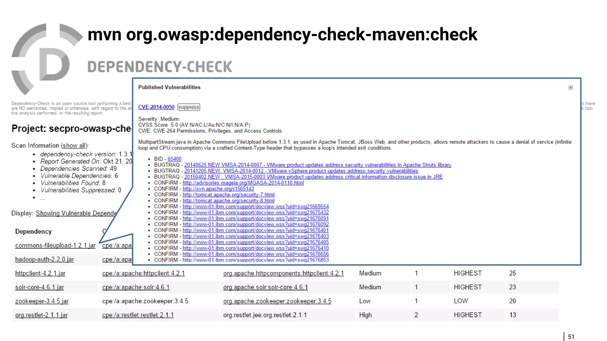 51 mvn org.owasp:dependency-check-maven:check 