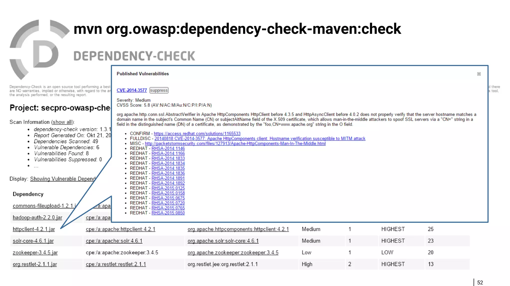 52 mvn org.owasp:dependency-check-maven:check 
