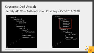 Keystone DoS Attack
Identity API V3 – Authentication Chaining – CVE-2014-2828
Secure Keystone Deployment
25
 