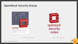 OpenStack Security Group
Secure Keystone Deployment
3
security
notes
Retrieved from http://www.openstack.orgRetrieved from http://docs.openstack.org
 