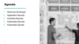 Agenda
1. What Can Go Wrong?
2. Application Security
3. Container Security
4. Kubernetes Security
5. Kubernetes Secrets
3
 