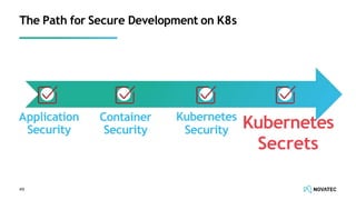 The Path for Secure Development on K8s
Application
Security
Container
Security Security
Kubernetes
Kubernetes
Secrets
49
 