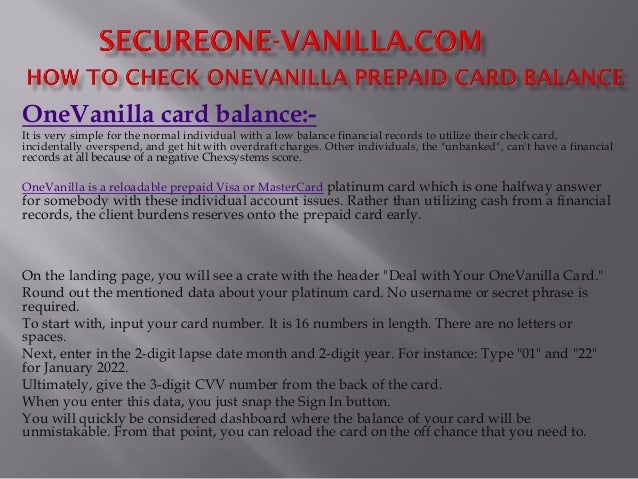 Check Balance On OneVanilla Prepaid Mastercard