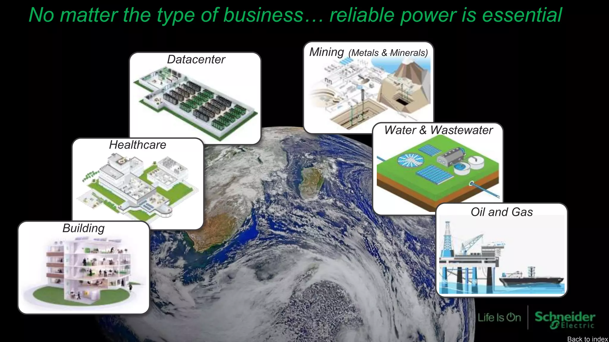 Back to index
Mining (Metals & Minerals)
Water & Wastewater
Datacenter
Healthcare
Oil and Gas
Building
No matter the type of business… reliable power is essential
 