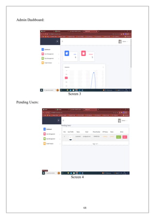 68
Admin Dashboard:
Screen 3
Pending Users:
Screen 4
 