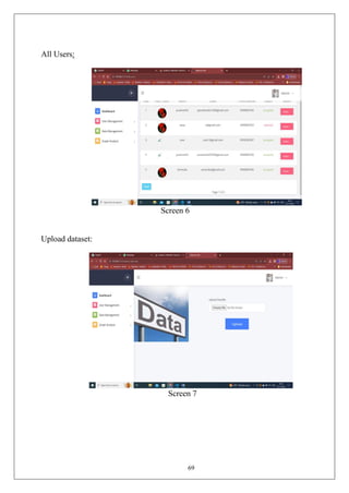 69
All Users:
Screen 6
Upload dataset:
Screen 7
 