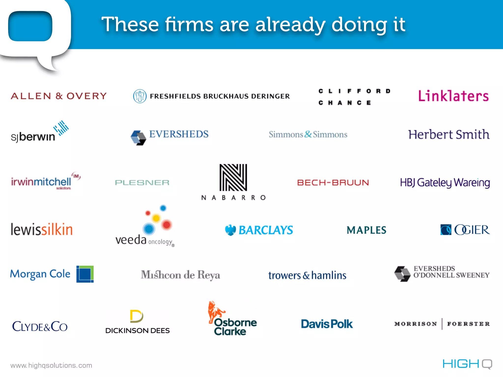 These ﬁrms are already doing it




www.highqsolutions.com
 