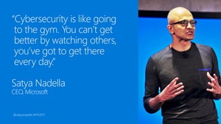 “Cybersecurity is like going
to the gym. You can’t get
better by watching others,
you’ve got to get there
every day.”
Satya Nadella
CEO, Microsoft
@satyanadella #FIF2017
 