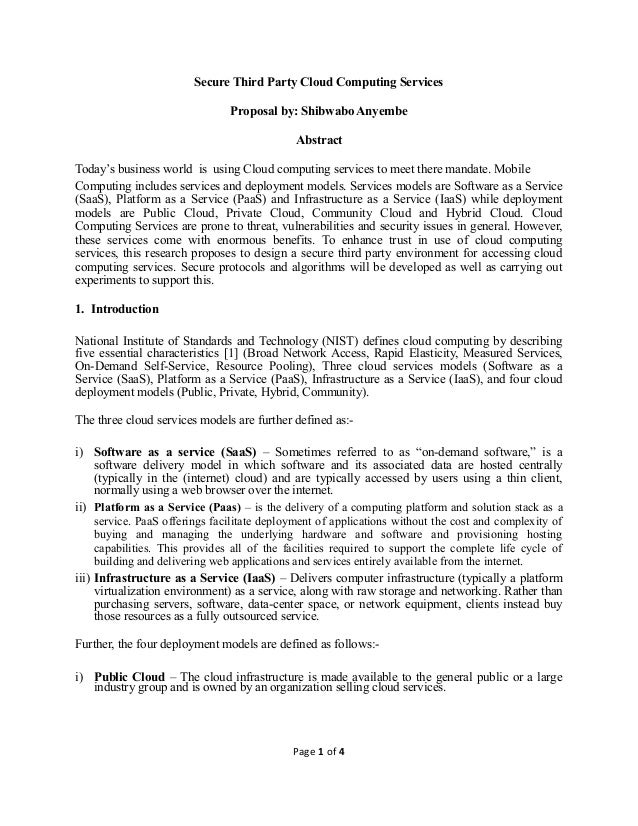 Secure Third Party Cloud Computing Services A Proposal By Shibwabo