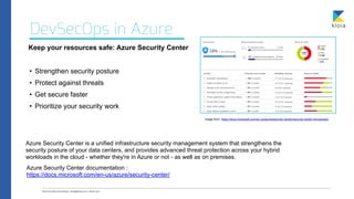 DevSecOps in Azure
Keep your resources safe: Azure Security Center
• Strengthen security posture


• Protect against threa...