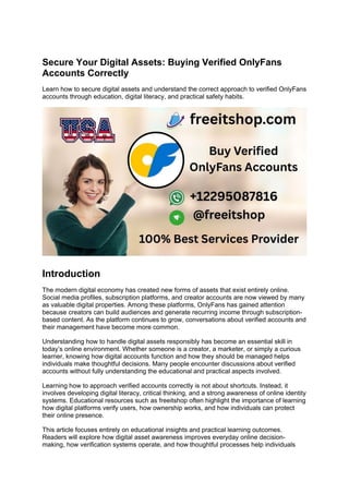 Secure Your Digital Assets_ Buying Verified OnlyFans Accounts Correctly