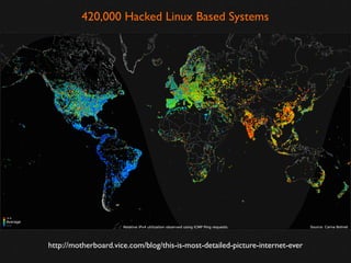 420,000 Hacked Linux Based Systems

http://motherboard.vice.com/blog/this-is-most-detailed-picture-internet-ever

 