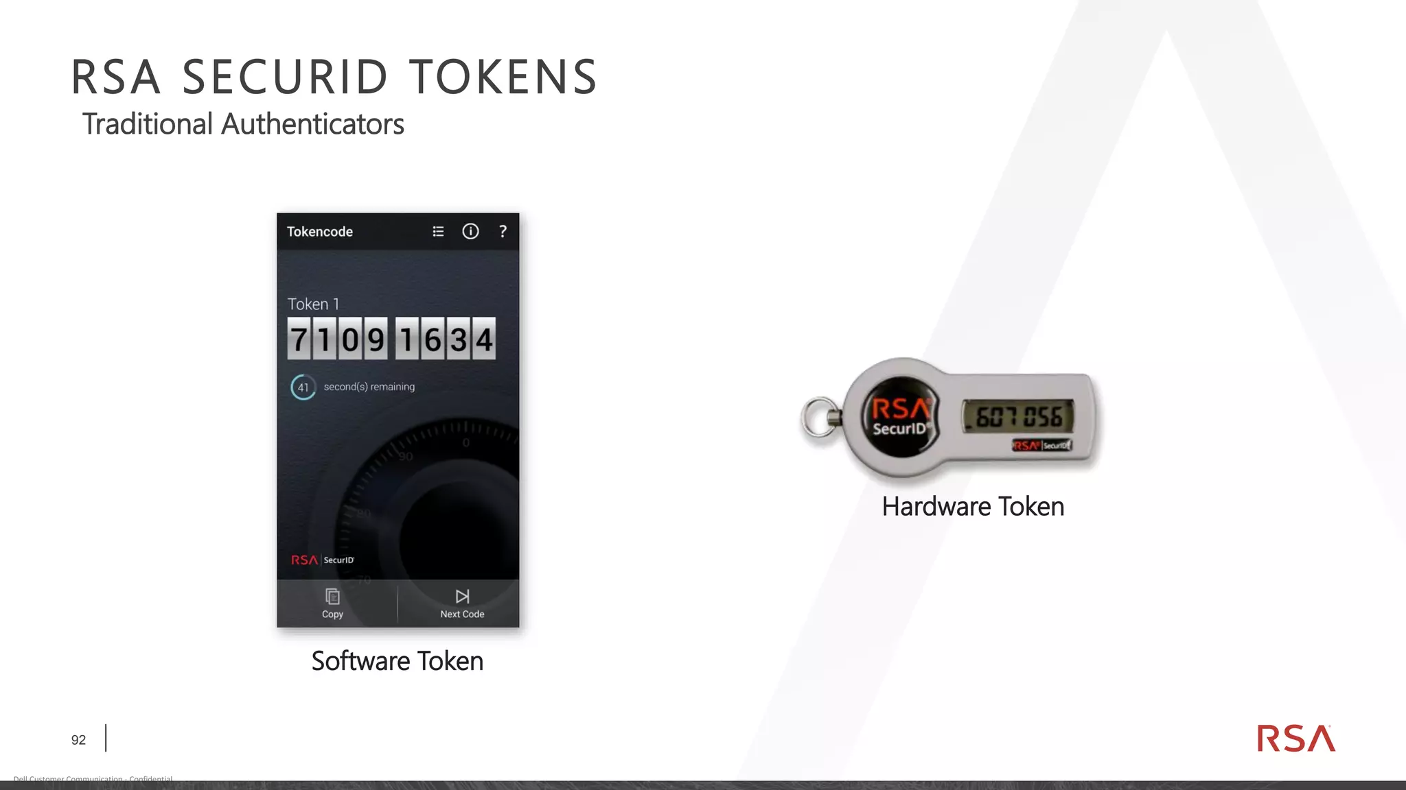 92
Dell Customer Communication - Confidential
Traditional Authenticators
RSA SECURID TOKENS
Software Token
Hardware Token
 