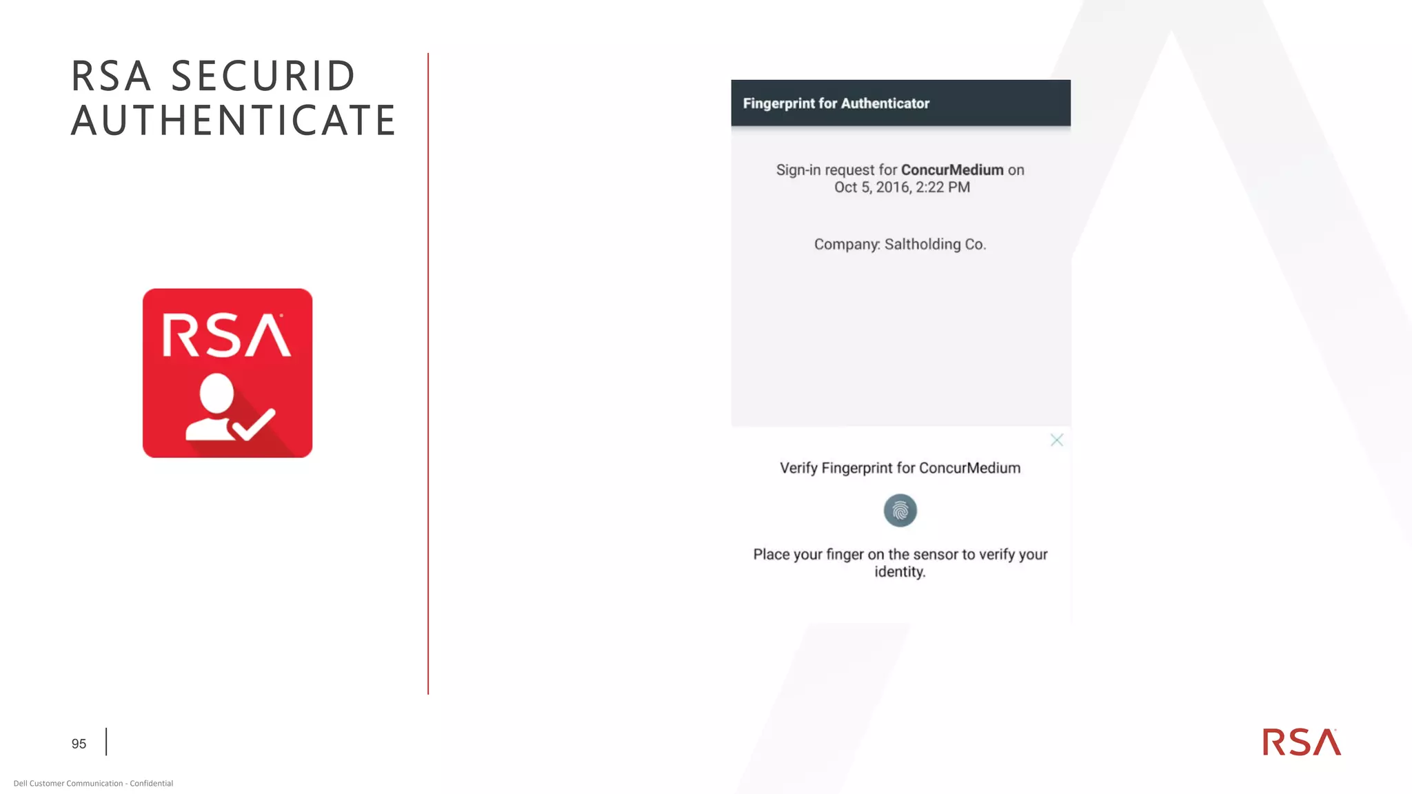 95
Dell Customer Communication - Confidential
RSA SECURID
AUTHENTICATE
 