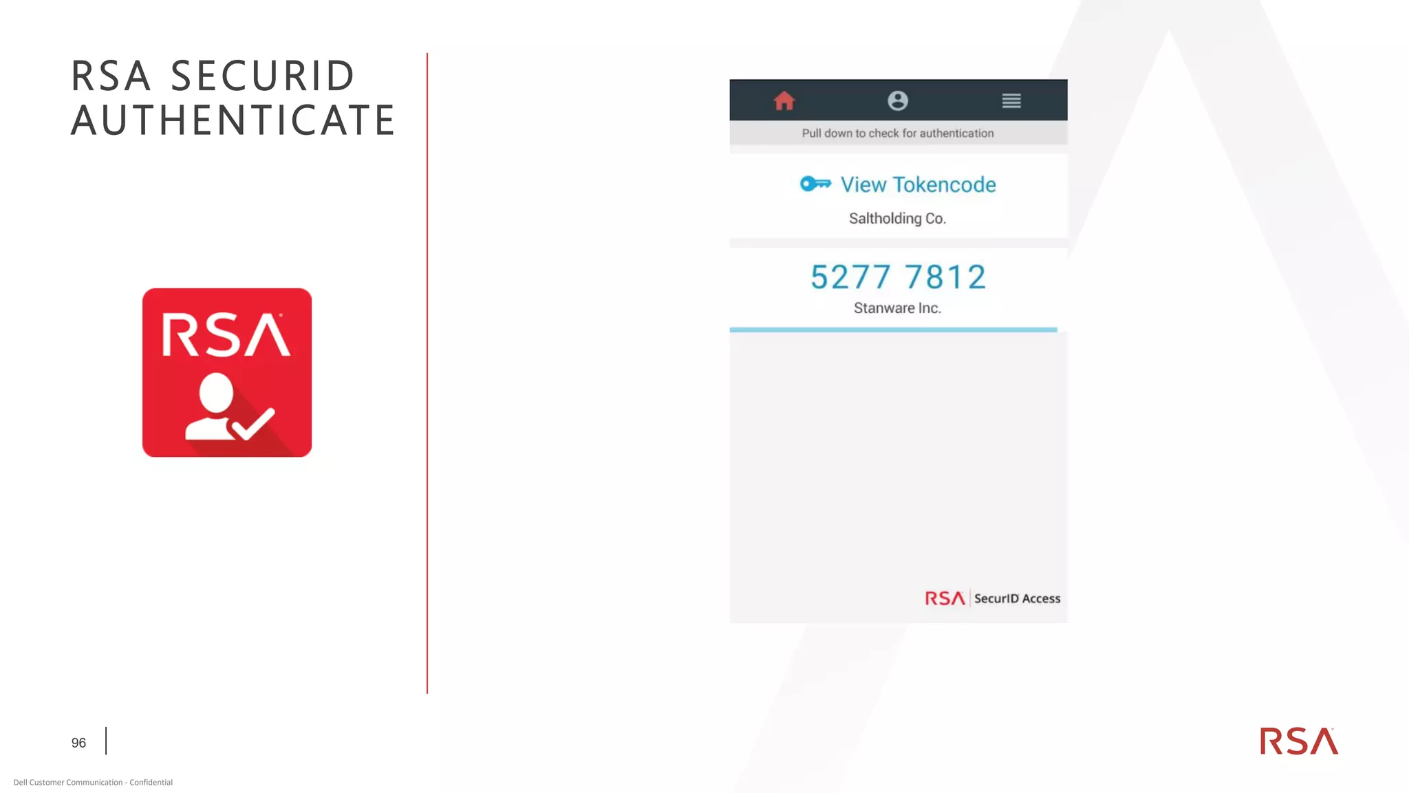 96
Dell Customer Communication - Confidential
RSA SECURID
AUTHENTICATE
 