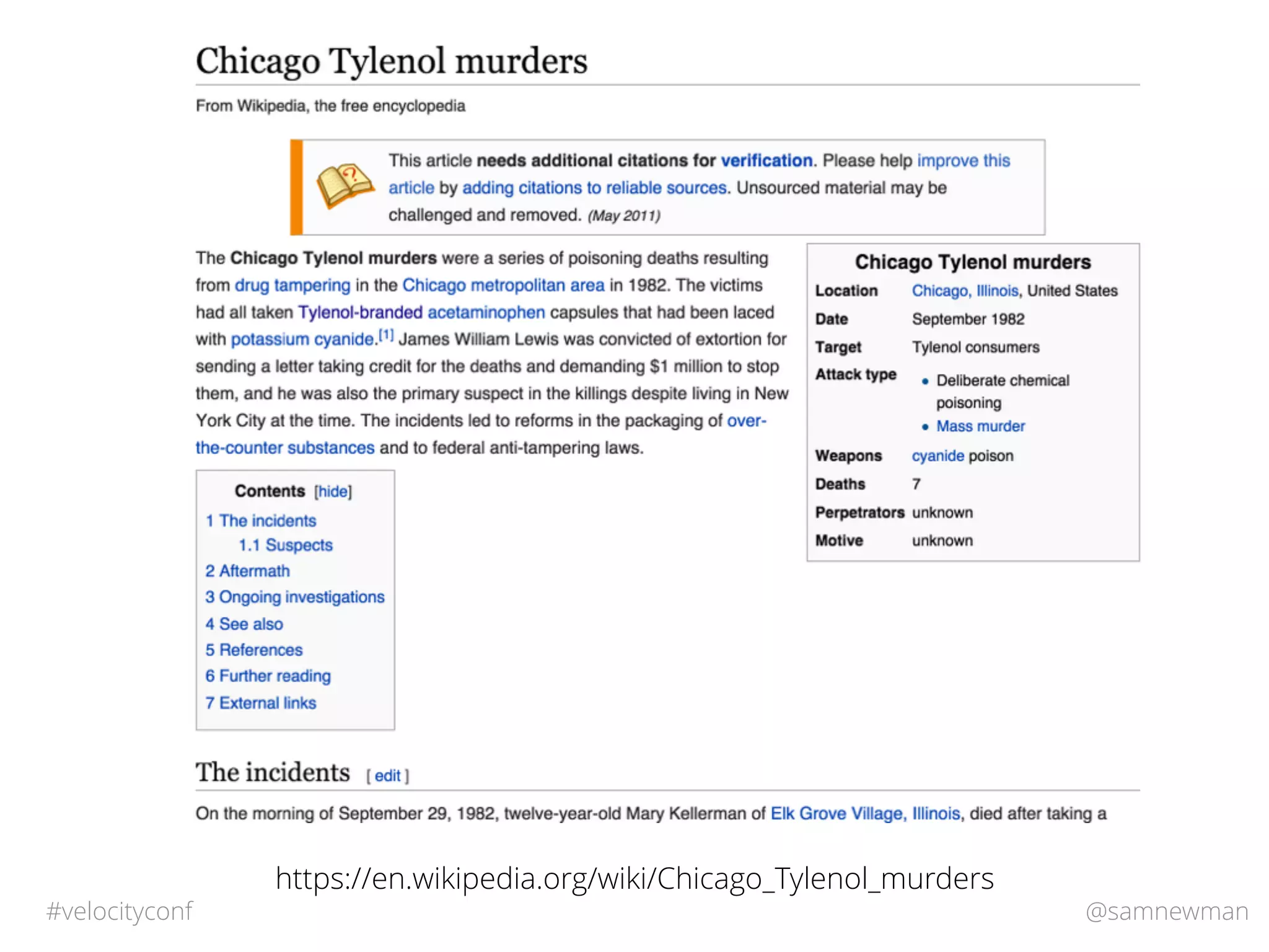 @samnewman#velocityconf
https://en.wikipedia.org/wiki/Chicago_Tylenol_murders
 