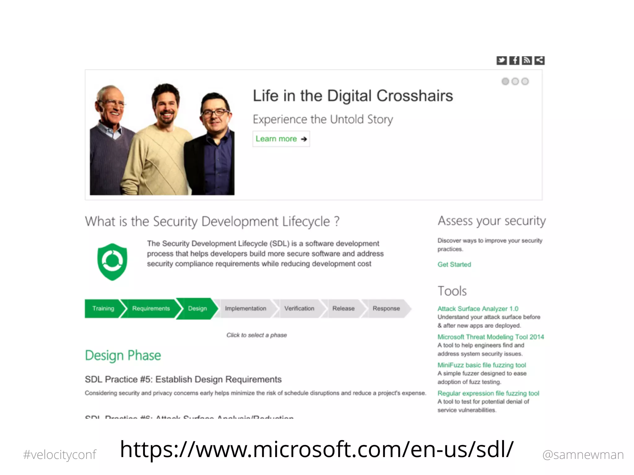 @samnewman#velocityconf https://www.microsoft.com/en-us/sdl/
 